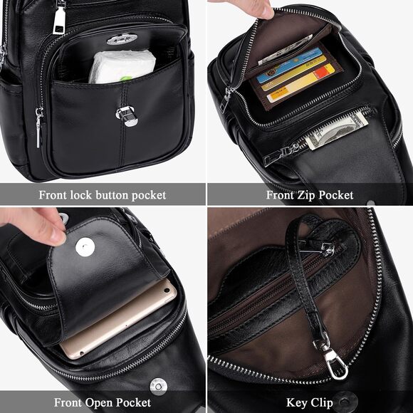 5858 Leather Sling Bag Small Causal Crossbody Purse Chest BackpackO212E main image 7